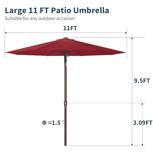 PatioKingdom 11FT Patio Umbrella,Outdoor Umbrella with Push Button Tilt and Crank,Market Table Umbrella with 8 Sturdy Fiberglass Ribs UV Protection - color: Red, size: 11FT