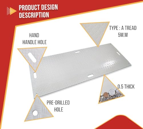 Mytee Products 4' x 8' White Ground Protection Mats with Diamond Plated Tread Design - High Density Polyethylene Mat, Easily Supports 90 Ton Loads on Lawns, Dirt, and Any Other Areas - color: White, size: 1 - Pack