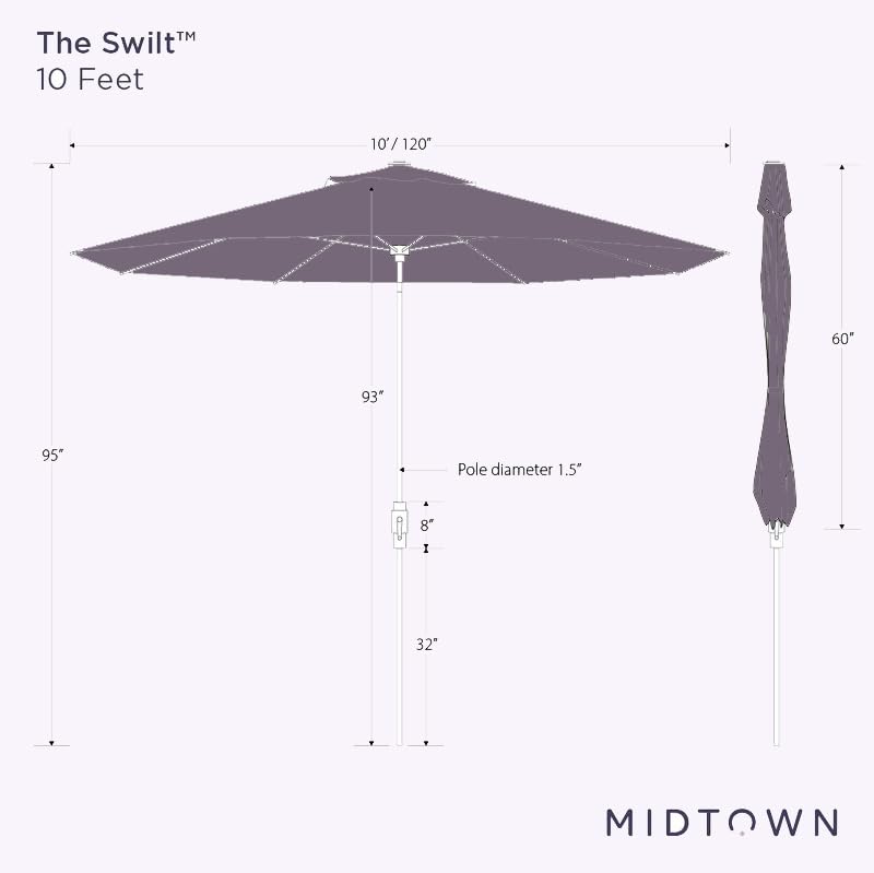 Midtown Umbrellas – The Swilt 10 Ft Patio Umbrellas with 360° Swivel & Tilt Mechanism, 8 Fiberglass Ribs & Terylast Polyester Fabric for Backyard, Deck, Pool & Cafes - Apple Canopy, Black Pole - color: Terylast Apple, size: 10 Feet