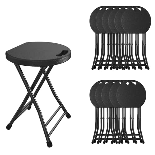 Folding Stool, 18 Inch Foldable Stool with Handle & Steel Frame, Pack of 12 Folding Bar Stools, 440lbs Sturdy Foldable Lightweight Metal Chair for Camping, Indoor and Outdoor, Black - color: Black, size: Pack of 12