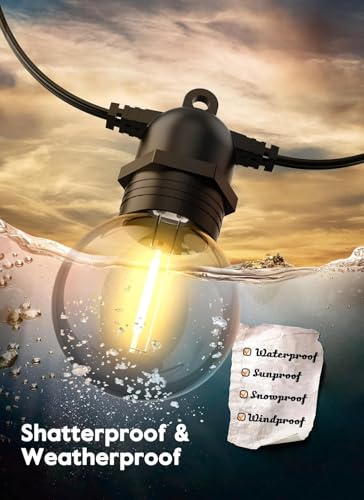 Brightown 34FT Outdoor Solar String Lights - LED G40 Pro Patio Energy Saving with 11 Shatterproof Bulbs, 3 Light Modes Waterproof Hanging Lights for Outside Garden Backyard Decor - Last for 20Hrs+ - size: 34ft 11led