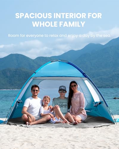 OutdoorMaster Beach Tent for 3/4/6/8 Person - Easy Setup Sun Shade Shelter, Portable Beach Shade Sun Canopy with UPF 50+ UV Protection, Removable Skylight Family Size - color: Blue, size: 4 Person
