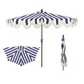 JONATHAN Y Half Umbrella UMB1201B Beverly 9 ft. Designer Classic Scalloped Fringe Market Patio with Crank, Push Button Tilt and UV Protection in Navy/White - color: Navy/White