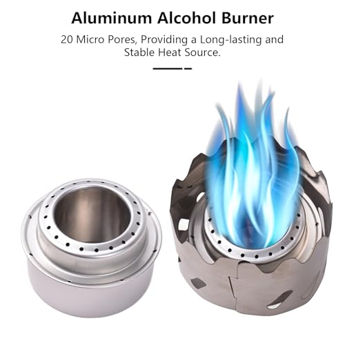 Titanium Camping Cookware Cup/Burner Combination 500ml Titanium Cup with Foldable Handle & Lid Spork Spoon Alcohol Stove Windscreen, Camping Cooking Stove and Cup Set for Backpacking