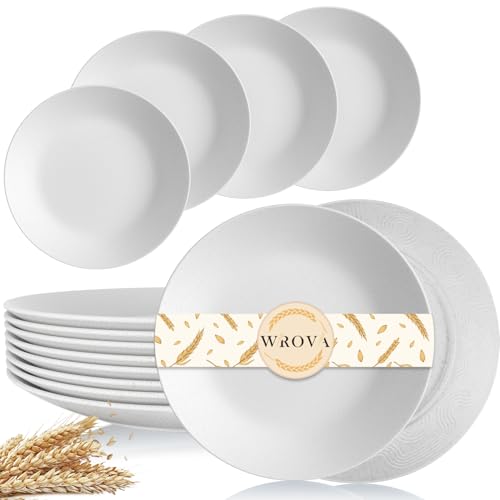 Wrova Wheat Straw Dinner Plates 9 Inch Unbreakable Set of 8 - Dishwasher & Microwave Safe Plastic Plates Reusable - Lightweight Plates for kitchen,camping,salad,appetizer - White - color: White, size: 9 inch