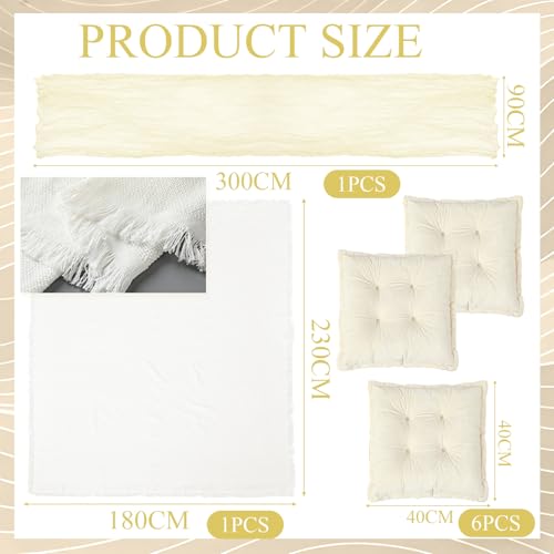 Extra Large Outdoor Picnic Blanket with Table Runner and Floor Pillow Cushion for Picnic Wedding Birthday Baby Shower Backyard Decor(91 x 71'',Light Beige,8 Pcs) - color: Light Beige
