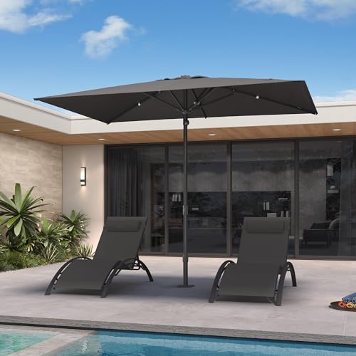 PURPLE LEAF 10' x 6.5' Rectangular Semi-Auto Outdoor Patio Umbrella Aluminium Market Umbrella Table Sun Umbrella with 1.89" Rod and 6 Sturdy Ribs for Deck Lawn Pool Garden, Gray - color: Gray, size: 6.5' x 10'