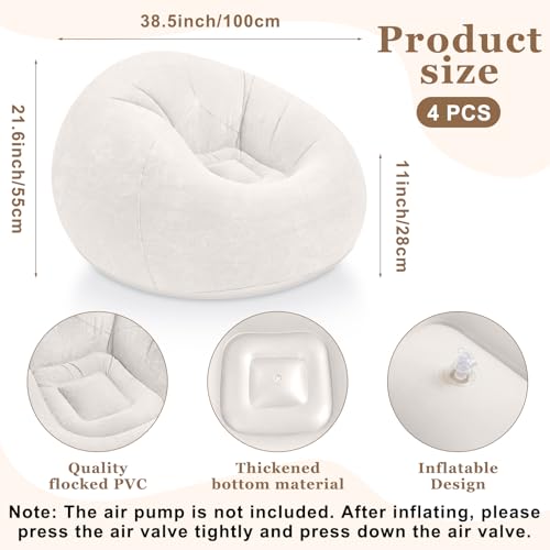 Realspring Inflatable Bean Bag Chairs Outdoor Blow up Camping Chairs Inflatable Lazy Sofa Folding Portable Bean Bag Loungers Couch for Movie Night (Beige,4 Pcs) - color: Beige