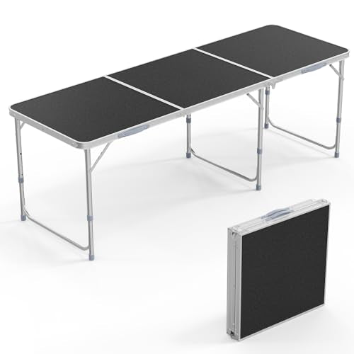 VINGLI 6ft Folding Camping Table with Carry Handle,Portable Utility Table Multipurpose for Party Picnic Tailgating Outdoor Patio Garden Indoor Kitchen … - color: Black, size: 6ft