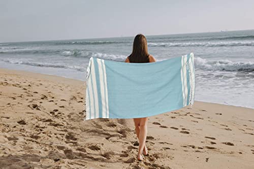 GLAMBURG Peshtemal Turkish Towel Cotton Oversized Beach Towels 36x71 Set of 6 for Adults, Soft Durable Absorbent Extra Large Bath Sheet Hammam - Aqua Blue - color: Aqua, size: 6 Pack