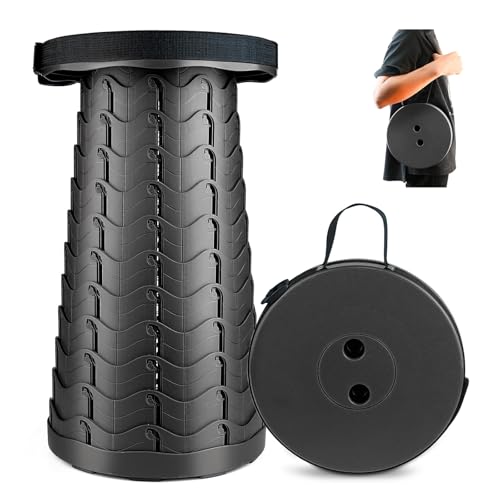 FoldingStool Colorful Stool Body Portable Collapsible Stool Seat Max Load Capacity 397lbs, Telescopic Folding Stools Retractable Stools for Adult Camping Hiking Travel Outdoor BBQ (Black) - color: Black