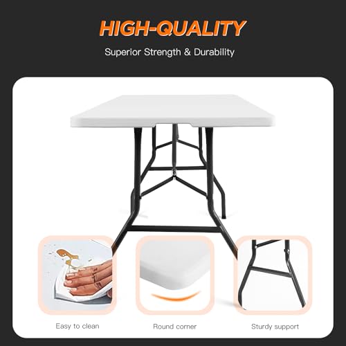 BestOffice 8FT Picnic Table Folding Table Camping Table Plastic Table Fold Up Table Lock for Party Event,White - color: White, size: 8 FT 29"x94"