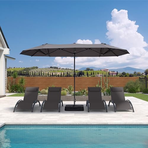 PURPLE LEAF 13ft Patio Market Umbrella with Base Double-Sided Rectangle Outdoor Table Sun Umbrellas with Crank 12 Heavy Duty Sturdy Ribs for Pool Beach Deck Backyard Gray - color: Gray, size: 13' X 7'