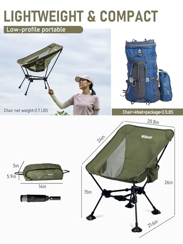 WildCall Lightweight Folding Camping Chair Compact Beach Chair with Anti-Sinking Large Feet - color: 2 X Green