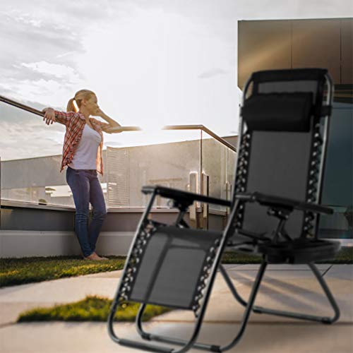 FDW Zero Gravity Chairs Set of 2 Black Lounge Patio Chairs Outdoor Yard Beach with Cup Holders, Black - color: Dark Black
