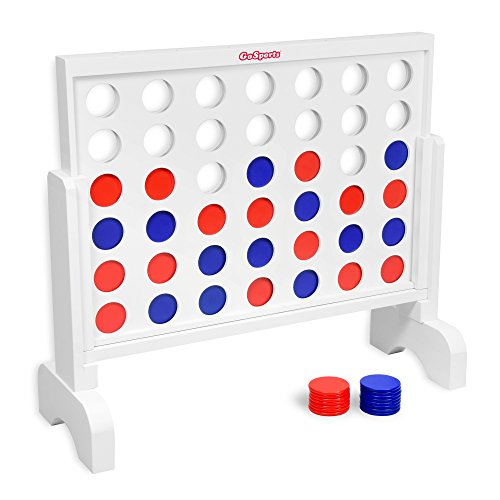 GoSports 2 foot Width Giant 4 in a Row Game with Carrying Case, Made from Wood - style: Classic White Finish