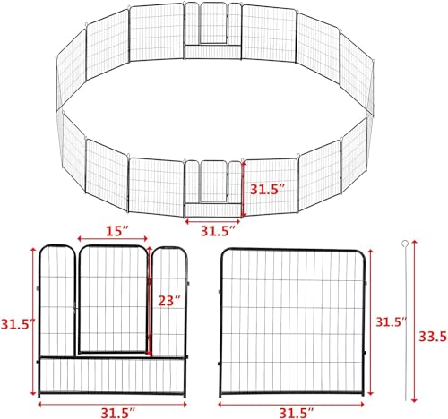 Confote Dog Playpen Pet Dog Fence 16 Panel 32 inch Foldable Exercise Pen Outdoor Metal Pet Fence Barrier Kennel for Medium Dogs Cats Rabbits, Puppy Playpen for RV,Camping,Yard - style: 16 Panels-32 inch