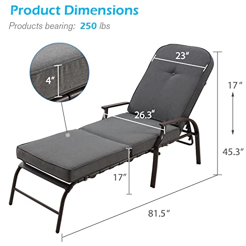 U-MAX Adjustable Outdoor Chaise Lounge Chair Patio Lounge Chair Recliner Furniture with Armrest and Cushion for Deck, Poolside, Backyard (Grey, 1PC - color: Grey, size: 1 PC