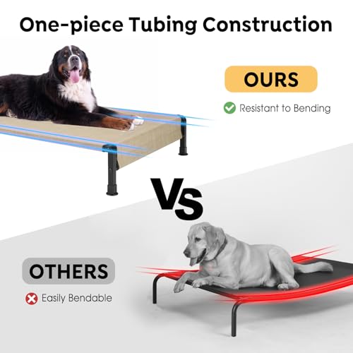Veehoo Cooling Outdoor Dog Bed, Heavy Duty Elevated Pet Bed with Washable & Breathable Teslin Mesh, Non-Slip Silicon Feet, Dog Cot Bed with Support Hem, 47" x 29", Beige Coffee, CWC2433 - color: Beige Coffee - Hem, size: 47.0"l X 29.0"w X 8.0"th