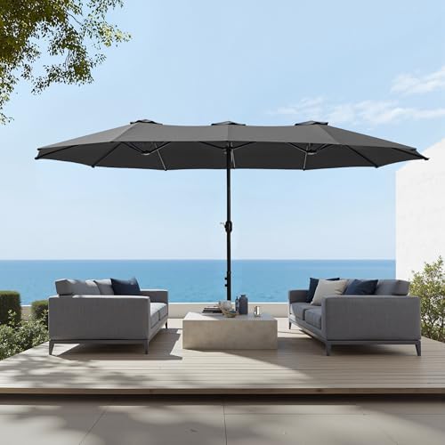 Sophia & William 15 ft Extra Large Patio Umbrella with Base Included, Rectangular Outdoor Umbrella Heavy Duty, Market Umbrella Double-sided Fade Resistant for Pool Garden Backyard, Smoky Gray - color: Smoky Gray