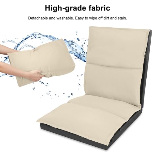 XK Foldable Camping Floor Lounge Padded Chair Couch for Outdoor Travel - color: Beige