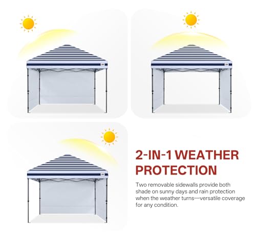 ABCCANOPY Easy Pop up Canopy Tent with 2 Sidewalls for Outdoor Sun Blocking or Rain Protection,10x10, Navy Blue Stripes - color: Navy Blue Stripes, size: 10x10