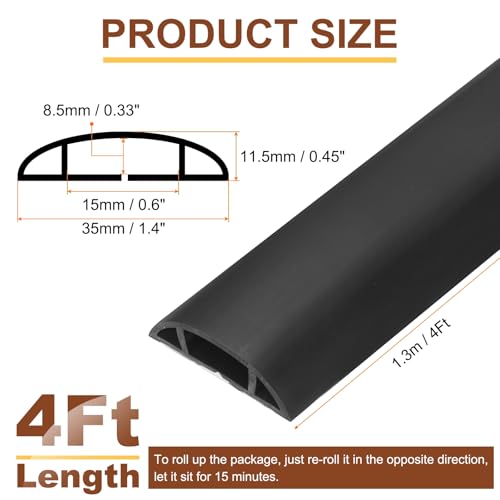 HARFINGTON 4ft Cord Cover Floor W0.6 x H0.33 Inner Channel PVC Hide Extension Cable Floor Wire Hider Wire Covers Protector for Prevent Cable Trips Cables Management, Black - color: Black, size: 4ft
