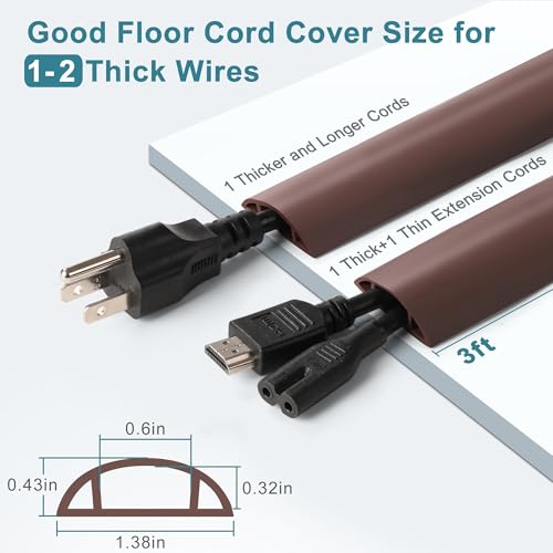 Floor Cable Cover 3ft White, LZEOY Cord Covers for Wires on Floor, Cord Hider Floor Cable Management, Extension Cord Floor Cover Low Profile, Floor Cord Cover for Office/Carpet/Floor - color: White, size: Small-3ft