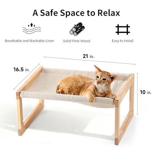 FUKUMARU Dog Bed, Large Breathable Elevated Cat Hammock, Wooden Cat Beds for Outdoor and Indoor, 21 Inch Raised Pet Beds Suitable for Cats, Puppy, Bunny and Small Animal - color: Beige