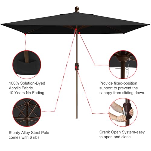 EliteShade USA 10-Year-Non-Fading 6.5x10Ft Rectangular Market Patio Umbrella, UPF 50+ UV Protection Performance Sun Umbrella, Heavy Duty Commercial Grade Outdoor Table Umbrella with Crank, Windproof Vented Top for Garden, Pool, Deck and Outdoor Playsets,