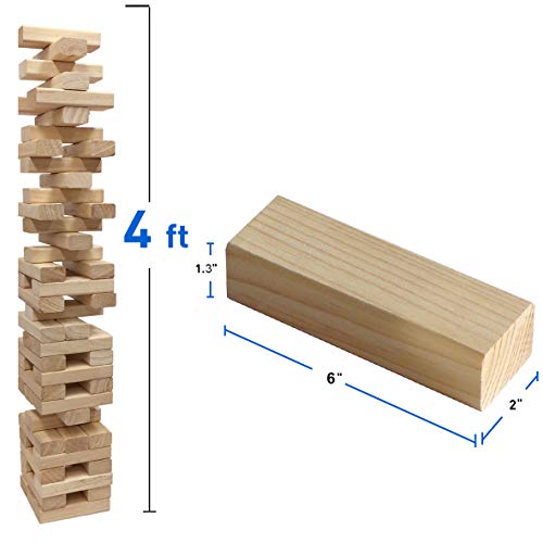EasyGoProducts 54 Piece Large Wood Block Stack & Tumble Tower Toppling Blocks Game Great for Game Nights for Kids, Adults & FamilyStorage Bag
