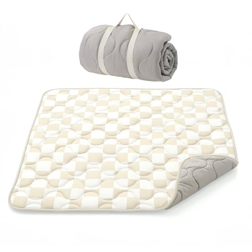 Momcozy Baby Play Mat for Floor, 50"x50" Thickened Playpen Mat, Playmate for Baby Tummy Time, Waterproof & Non-Slip, Foldable Outdoor Mat with Carrying Handle, Khaki Plaid - color: Khaki Plaid
