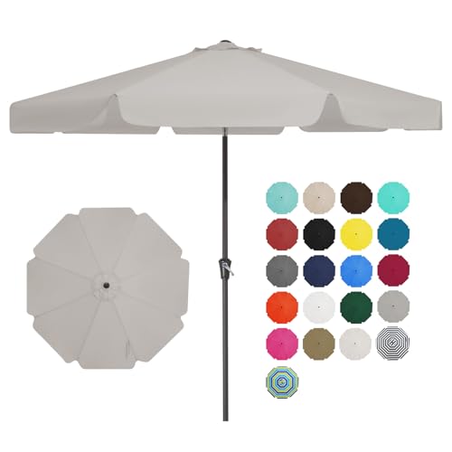 JEAREY 9 FT Patio Umbrella Outdoor, Table Umbrellas Market Umbrella w/Push Button Tilt/Crank, 8 Sturdy Ribs(Fog Gray) - color: Fog Gray