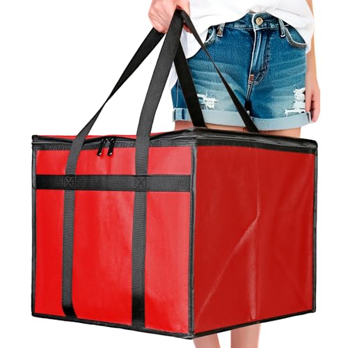 Bodaon Insulated Pizza Delivery Bag, 16" x 16" x 14" Pizza Warmer Bags for Carry Hot, Commercial Delivery Bag, Food Warmers for Parties, Pizza Pack Insulation, Pizza Carrier, Red, 1-Pack - color: Black