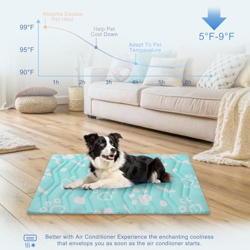 BEAUTYZOO Upgrade Dog Cooling Mat Extra Large, Reversible Self-Cooling Mat for Dogs, Thicken Pet Ice Cool Pad Blanket for Summer Kennel Sofa Bed Floor Car Seat, Machine Washable&Foldable, 36"x23" - color: Aqua Blue, size: 36.0"L x 23.0"W x 1.0"Th(M)
