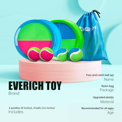 Upgraded Toss and Catch Ball Game Set, Beach Pool Toys Outdoor Games for Kids Toys, Outside Family Lawn Yard Games, for Boys Girls 3 4 5 6 7 8 9 10 11 12 Years Old - color: Green Blue +Pink Green, size: 4 Paddles 4 Balls