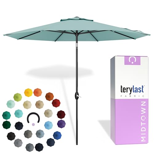 Midtown Umbrellas – The Swilt 8 Ft Patio Umbrellas with 360° Swivel & Tilt Mechanism, 8 Fiberglass Ribs & Terylast Polyester Fabric for Backyard, Deck, Pool & Cafes - Seawater Canopy, Black Pole - color: Terylast Fabric - Seawater, size: 10 Foot