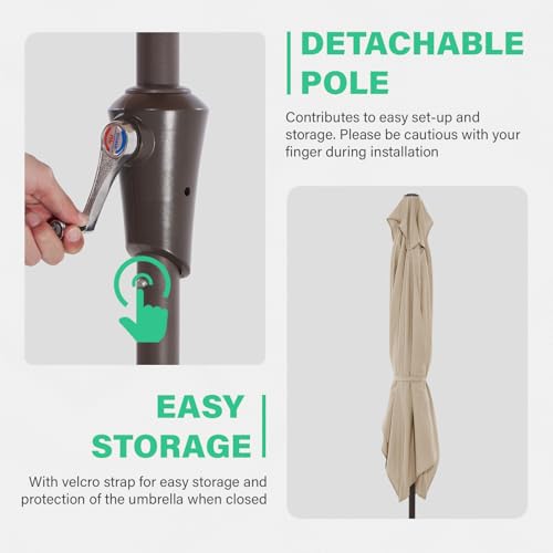 JEAREY 6.5x10 ft Rectangular Patio Umbrellas Rectangle Outdoor Umbrella with Push Button Tilt and Crank, Market Table Umbrella 6 Sturdy Ribs UV Protection for Poolside Garden Backyard Deck, Beige - color: Beige
