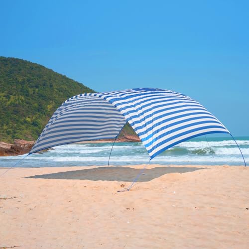 Beach Wind-Powered Shade Canopy, Portable Sun Shelter Tent, UPF 50+ UV Protection, Lightweight, Easy Set Up, 150 Sq. Ft. of Shade for up to 6 People, Regatta Manta Rays - color: 1-Regatta Stripe