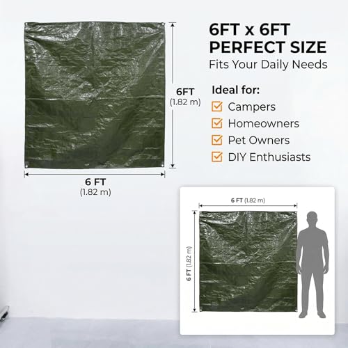 MAQIHAN Camping Tarp Waterproof - 6'x 6' Heavy Duty Tarps for Camping Tent Outdoors Garden Car Roof Multipurpose Protective Rain Sunshade Cover Thick All-Weather Emergency Tarpaulin Plastic