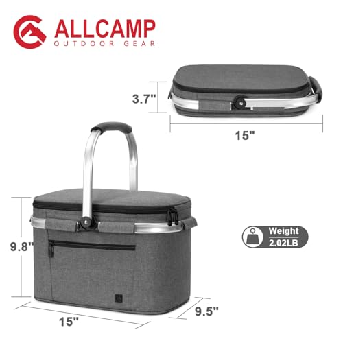ALLCAMP Insulated Cooler Bag Portable Collapsible Picnic Basket Cooler Bag Collapsible, Leakproof, Lightweightwith Sewn in Frame (Medium Gray) - color: Gray, size: Medium