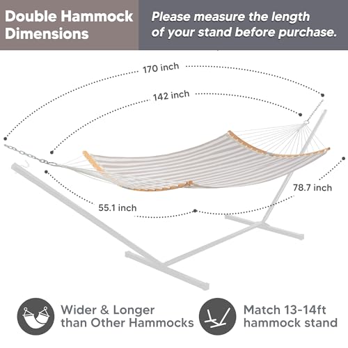SUNCREAT Hammocks 14 FT Quick Dry Hammock Double Size with Spreader Bar, 2 Person Hammock for Outdoor Patio Yard Poolside, 450 lbs Capacity, Light Gray - color: Light Gray
