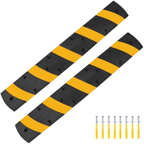 Orangestar Speed Bumps 2-Pack, 6FT Heavy Duty Rubber Driveway Bump with 8 Screws for Asphalt, Concrete, Gravel, 2-Channel Cable Protector - size: Rubber Ramp-2 Pack