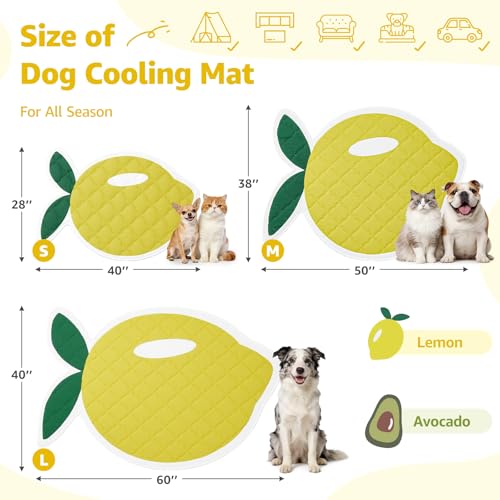 LOOBANI Dog Cooling Mat for Large Dogs 60"x40"- Cute Lemon Design Cooling Mat for Dogs (Cool & Warm Side), Dog Cooling Pad for Crate, Floor, Car, Trip, Yellow 60"x40" - color: Lemon, size: 60"x40"