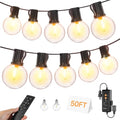 50FT Outdoor String Lights with Remote Dimmer, 25 + 2 Spare Led G40 Bulbs Connectable Dimmable Balcony Lights, Support Timer Waterproof Shatterproof for Patio Porch Garage Cafe - style: 50FT-G40(Remote+Dimmer)