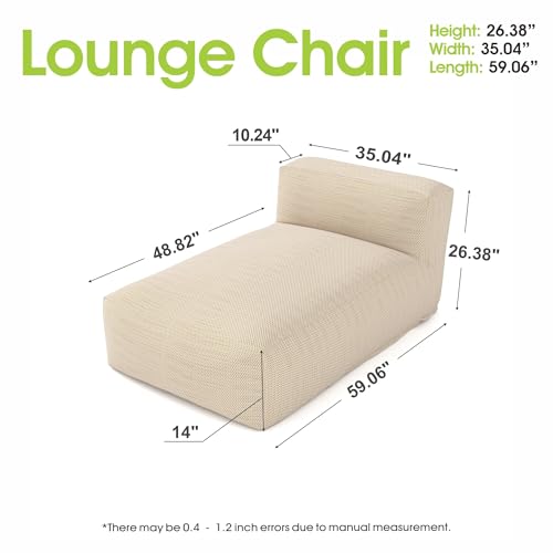 Outdoor Bean Bed Chair Sun Lounger, Outdoor Couch Sofa for Patio & Pool, Foam Filling Day Bed Furniture, Comfy Lazy Sofa for Outside, Water-Resistant Seating (Light Orange, 59'' L) - color: Light Orange, size: 59'' L Standard Back