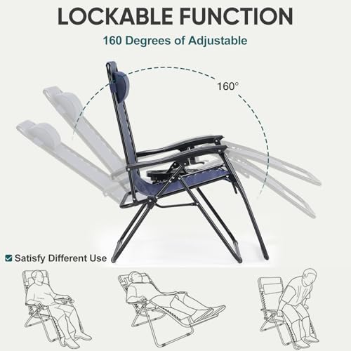 NEWBULIG Zero Gravity Chair Set of 4, Lounge Chair Folding Portable Adjustable Camping Reclining Chairs with Adjustable Pollow, Mesh Back, Cup Holder Trays Lawn Patio Chair for Pool Beach - Blue - color: Modern Blue, size: 4 Pack