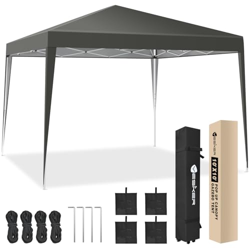 Yesker 10x10 Pop Up Canopy Tent UPF 50+ Waterproof Outdoor Canopy Portable Folding Easy Setup Gazebo Adjustable Height Instant Sun Shade Tent with Wheeled Bag for Events Parties Camping Patio, Gray - size: 10x10FT Gray