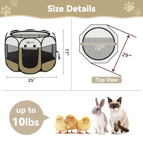 Siedihit Dog Cat Playpen, Small Puppy Pet Playpen, Dog Crate Tent Cage Indoor/Outdoor, Portable Pop Up Dogs Kennel Playpen with Carrying Case for Dogs/Cats/Rabbits(Khaki, Small) - color: Khaki