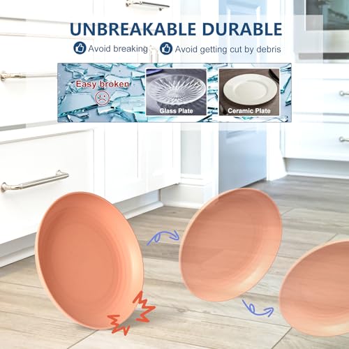 HOTEC 8-Pack 8inch BPA Free Unbreakable Deep Plastic Plates, Wheat Straw Camping Plates Dishwasher Safe Kitchen Plates Dinnerware Multicolor - color: Multicolor-8, size: 8inch